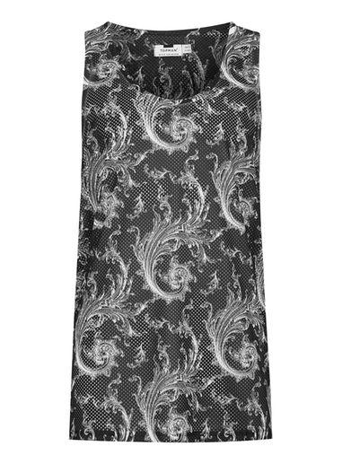 Topman Mens Black Baroque Mesh Vest