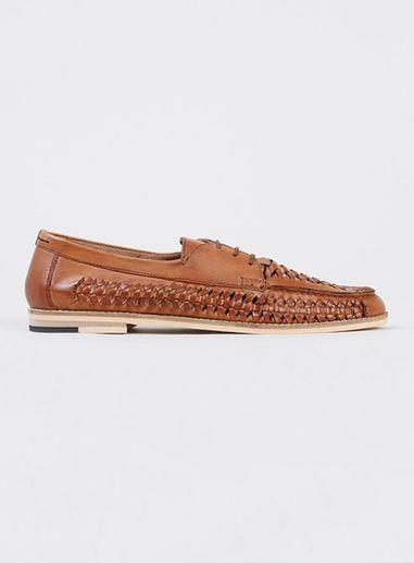 Topman Mens Brown Marne Tan Leather Woven Lace Up Shoes