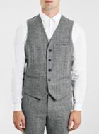 Topman Mens Mid Grey Grey Textured Wool Blend Suit Vest