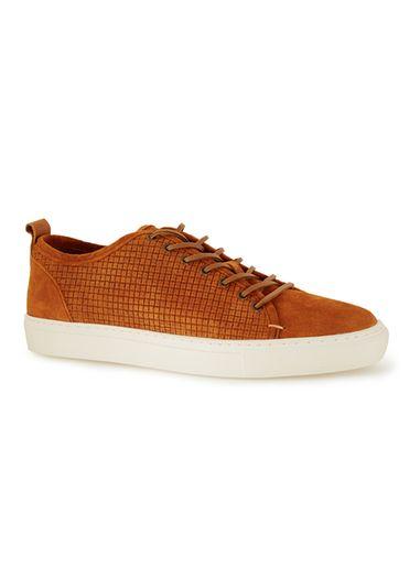 Topman Mens Brown Tan Suede Weave Sneakers