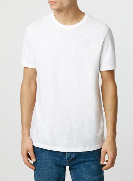 Topman Mens White Slub Crew Neck T-shirt