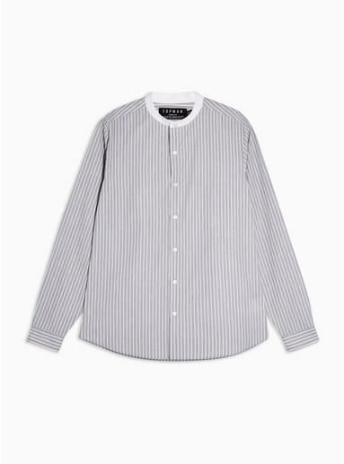 Topman Mens Grey Gray Stripe Grandad Slim Shirt