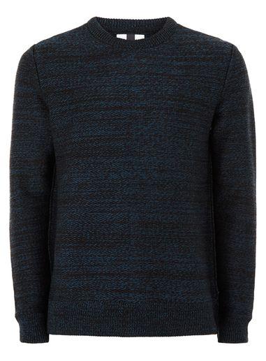 Topman Mens Navy And Black Twist Splice Slim Fit Sweater