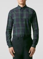 Topman Mens Green Sheer Tartan Long Sleeve Dress Shirt