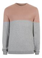 Topman Mens Pink And Grey Colour Block Sweater