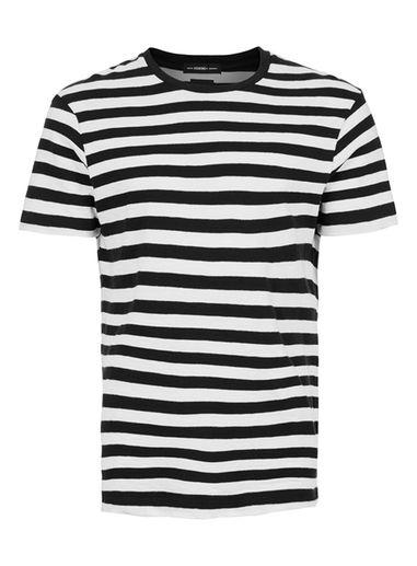 Topman Mens Selected Homme Black And White Stripe T-shirt