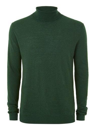 Topman Mens Green Marl Roll Neck Sweater