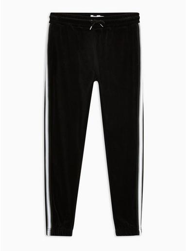 Topman Mens Black Velour Side Taping Joggers