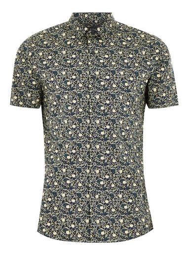 Topman Mens Navy Leaf Print Short Sleeve Shirt
