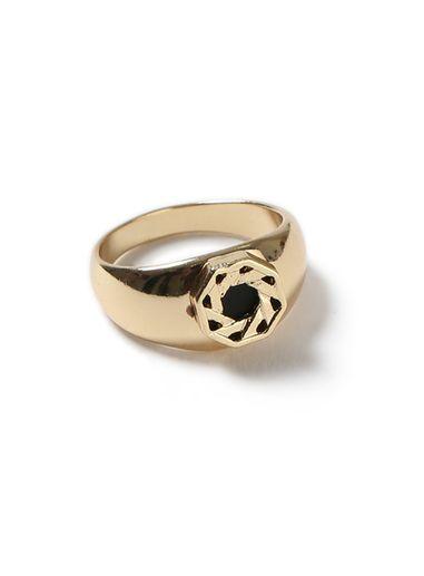 Topman Mens Black Gold Look Hexagon Inlay Ring*