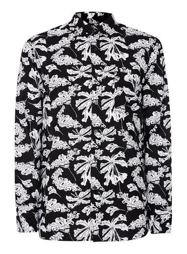 Topman Mens Black And White Leaf Print Casual Shirt