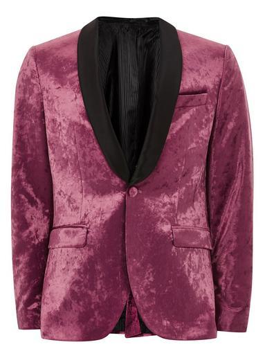 Topman Mens Pink Velvet Shawl Lapel Skinny Blazer