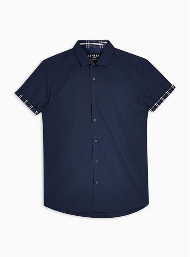 Topman Mens Navy Check Slim Turn Up Shirt