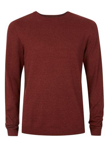 Topman Mens Red Burgundy And Rust Twist Crew Neck Sweater