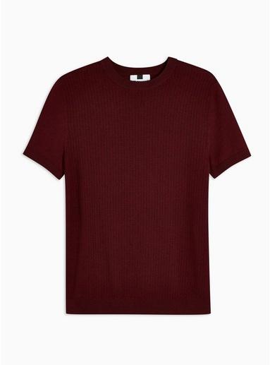 Topman Mens Red Burgundy Short Sleeve Stitch Sweater
