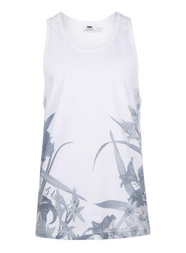 Topman Mens White Floral Print Fade Tank Top