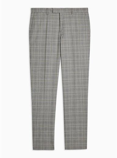 Topman Mens Grey Gray Check Slim Fit Suit Trousers