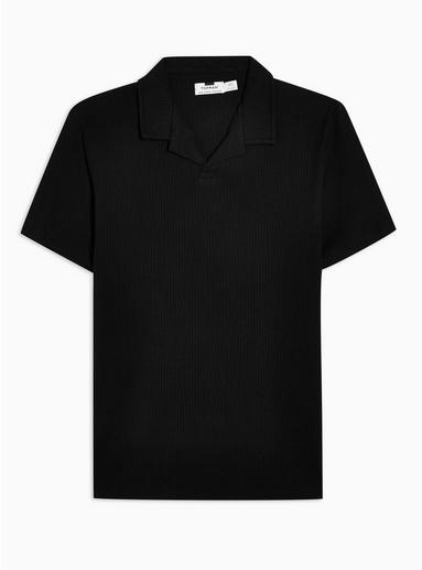 Topman Mens Black Ripped Revere Polo