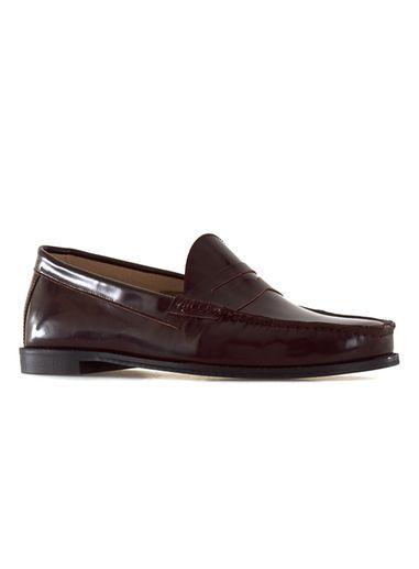 Topman Mens Red Burgundy High Shine Leather Penny Loafers