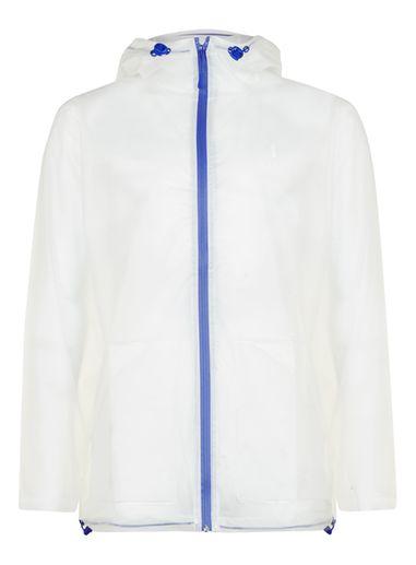 Topman Mens Rains Transparent Rain Jacket With Blue Trimming