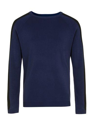 Topman Mens Blue Premium Navy And Black Colour Block Sweater
