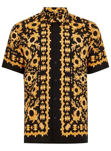 Topman Mens Black And Gold Baroque Shirt