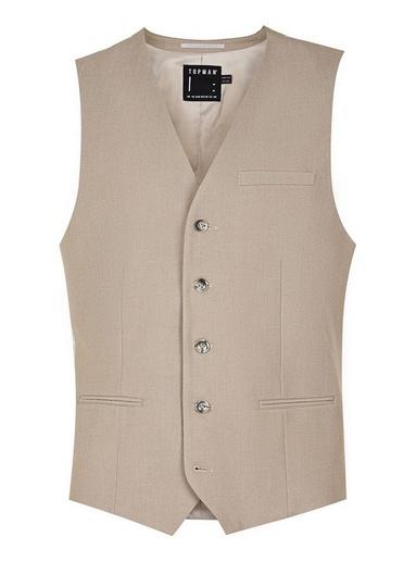 Topman Mens Mid Grey Light Taupe Skinny Fit Suit Vest