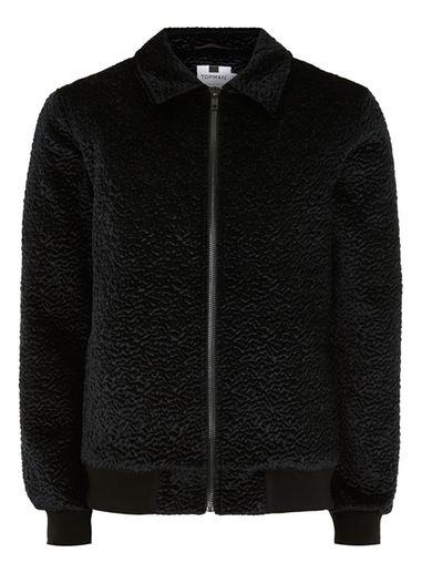 Topman Mens Black Faux Fur Harrington Jacket