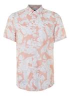 Topman Mens Pink And White Leaf Print Viscose Short Sleeve Casual Shirt