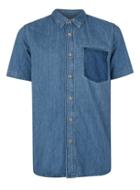 Topman Mens Blue Patch Pocket Short Sleeve Denim Shirt