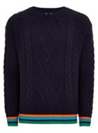 Topman Mens Navy Tipped Cable Knit Sweater