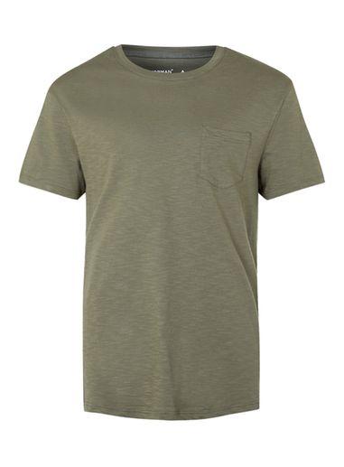 Topman Mens Green Khaki Slub Pocket T-shirt