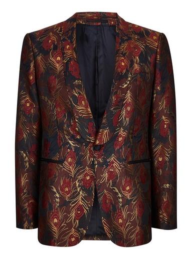 Topman Mens Red Charlie Casely-hayford X Topman Burgundy Jacquard Blazer