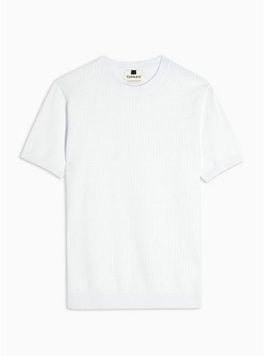 Topman Mens White Short Sleeve Stitch Sweater