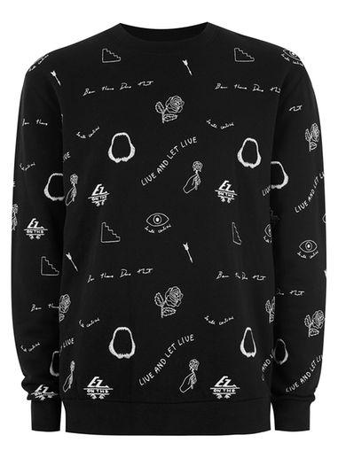 Topman Mens Black Embroidered Co-ord Sweatshirt