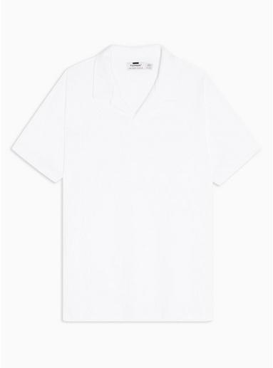 Topman Mens White Ribbed Revere Polo