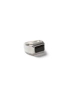 Topman Mens Silver Look And Black Rectangle Stone Ring*