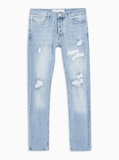 Topman Mens Stonewash Slim Rip And Repair Jeans