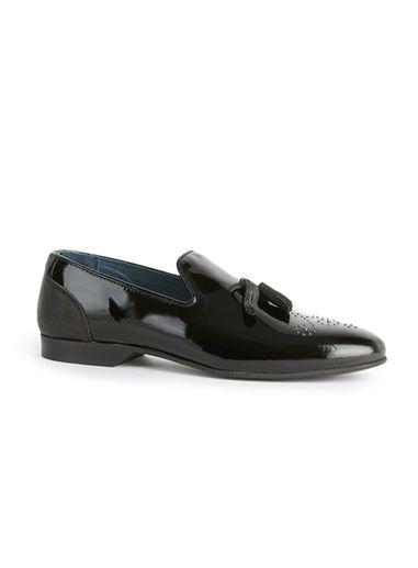 Topman Mens Black Patent Tassel Loafers