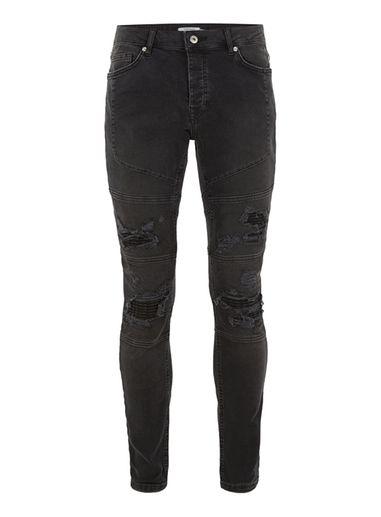 Topman Mens Black Ripped Zip Biker Jeans