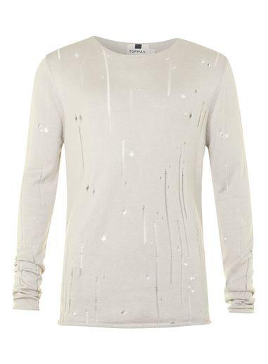Topman Mens Stone Laddered Crew Neck Sweater