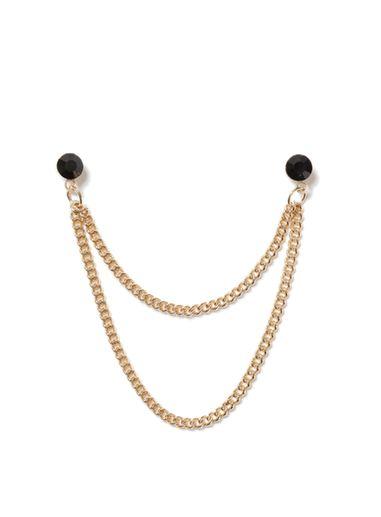 Topman Mens Gold Look And Black Stone Connecting Chain Collar Tips*