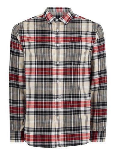 Topman Mens Beige Stone And Red Check Long Sleeve Shirt