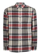 Topman Mens Beige Stone And Red Check Long Sleeve Shirt