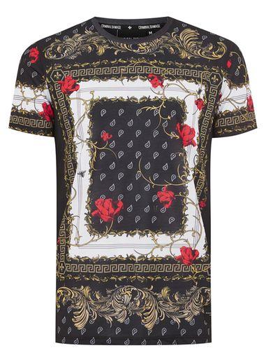 Topman Mens Criminal Damage Black 'avi' Baroque Print T-shirt