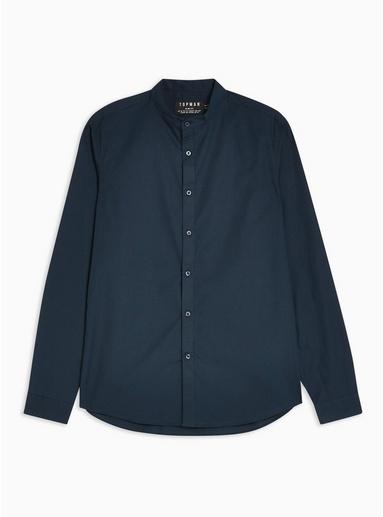 Topman Mens Navy Grandad Slim Poplin Shirt