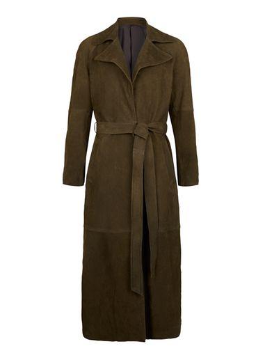 Topman Mens Brown Topman Design Dark Green Suede Duster Coat