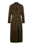 Topman Mens Brown Topman Design Dark Green Suede Duster Coat