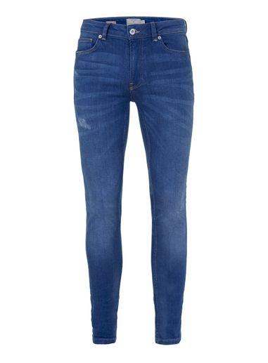 Topman Mens Mid Wash Blue Distressed Spray On Skinny Jeans