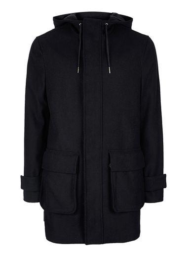 Topman Mens Blue Navy Wool Rich Parka
